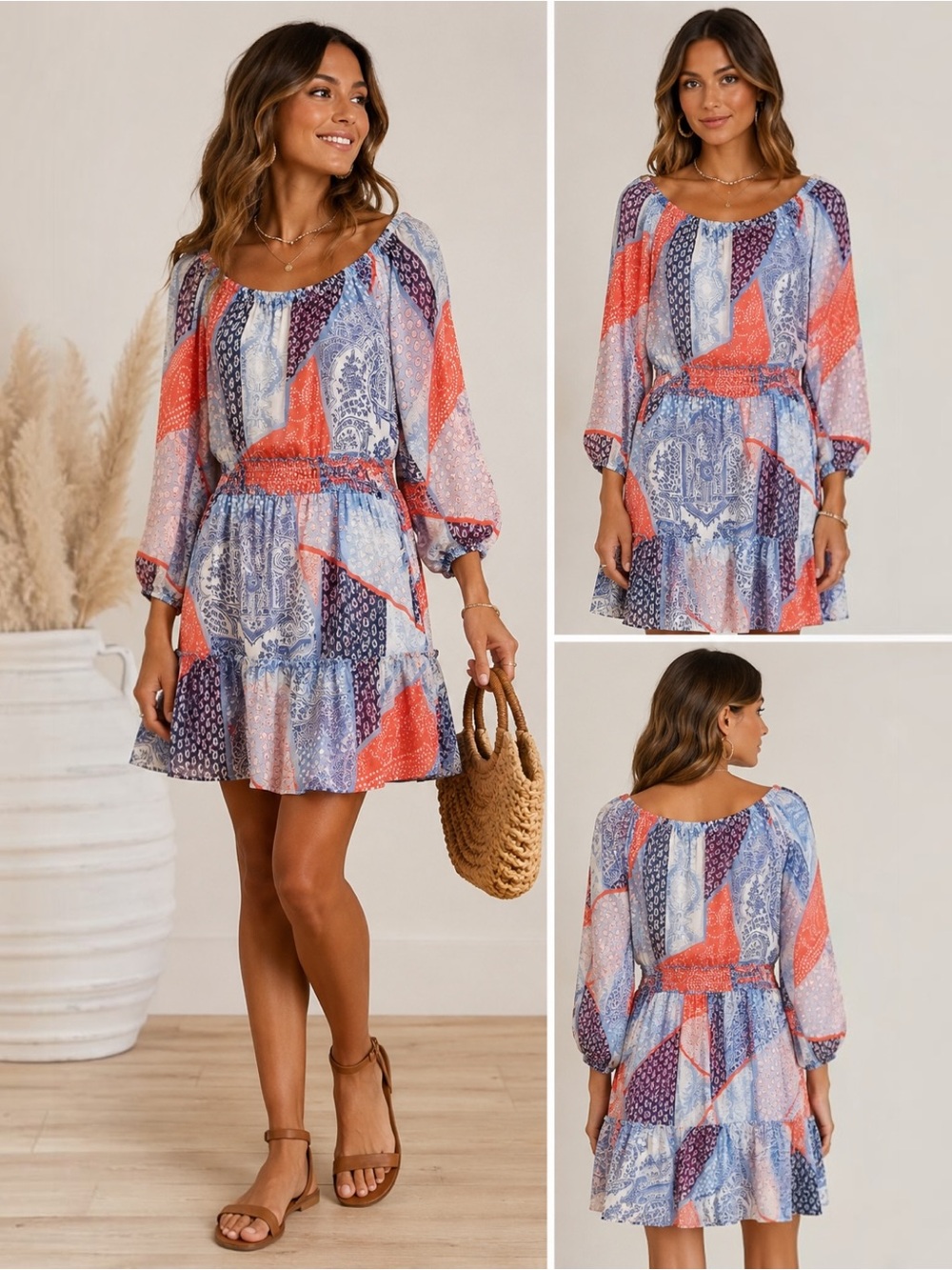 NWT Tommy Hilfiger Monterey Patchwork Paisley Dress Size 10 Coral Blue Boho